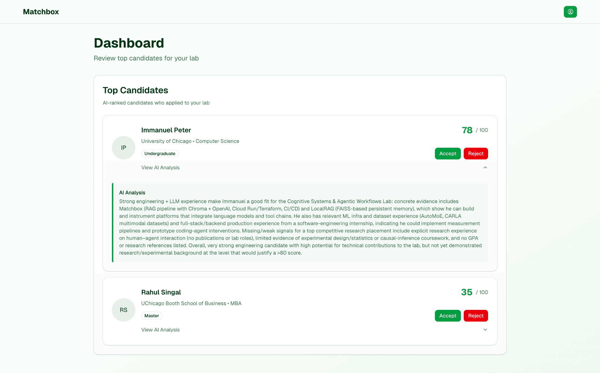 Professor Lab Candidates View
